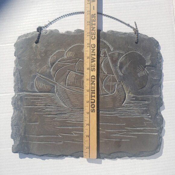 Vintage Slate Etching Ship Sail‎ Boat Sailing Vessel Barque Schooner Nautical - Picture 7 of 8